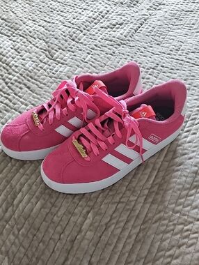 adidas Women’s Pink and White Suede Sneakers